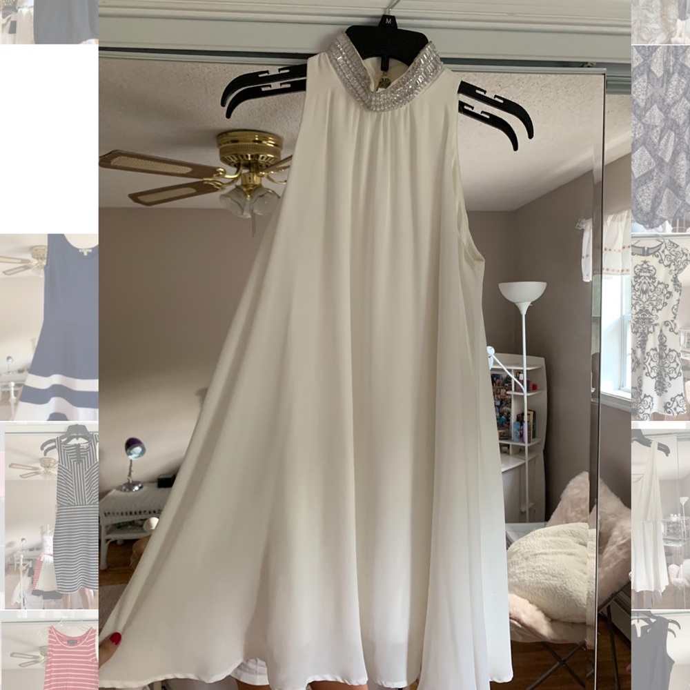 white dress with jeweled neck